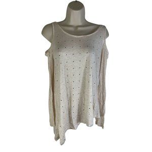 DKNY JEANS Donna Karan Women's XS Asymetrical Embellished Cold Shoulder Top